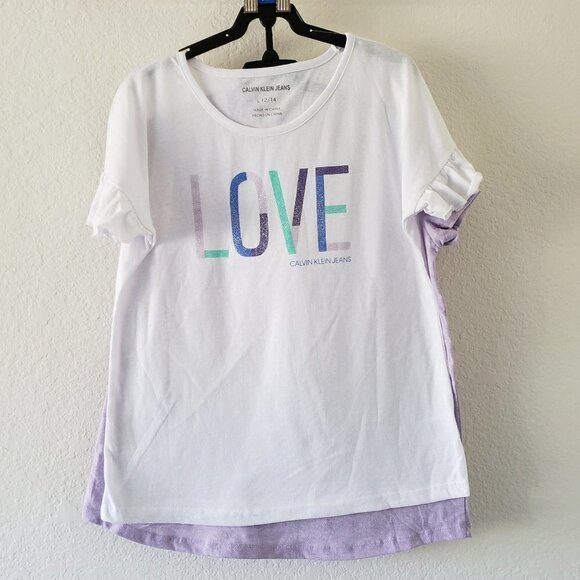 NWT - Calvin Klein Girls Rainbow and Love T-Shirts (Set of 2) - Size M (8/10) - Picture 3 of 3